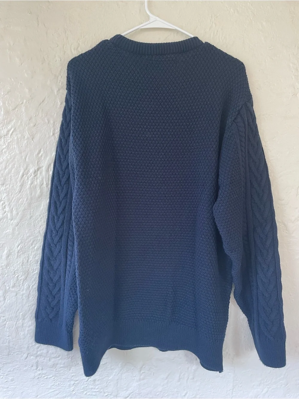FATHERS & SONS NAVY TWISTED BRAID WEAVE HEAVY SWEATER GOLD  LOGO FSJ036; size XL